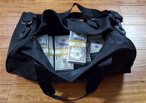 duffel bag of fake money|duffle bag full of cash.